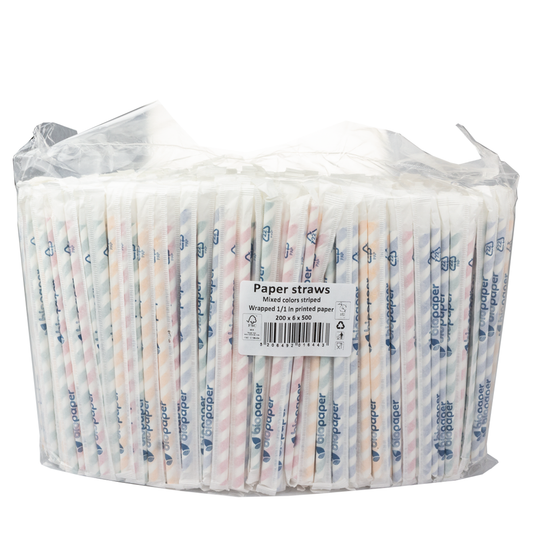 Pajita de papel recta multicolor de 0,6 x 20 cm (embalaje individual)