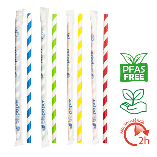 Pajita de papel recta multicolor de 0,6 x 20 cm (embalaje individual)