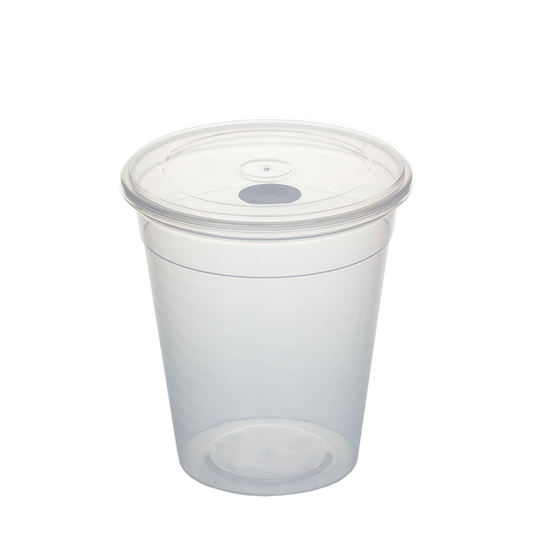 COPO EM PLÁSTICO RÍGIDO PP COM TAMPA E OPÇÃO DE FURO 33CL (330ML)
