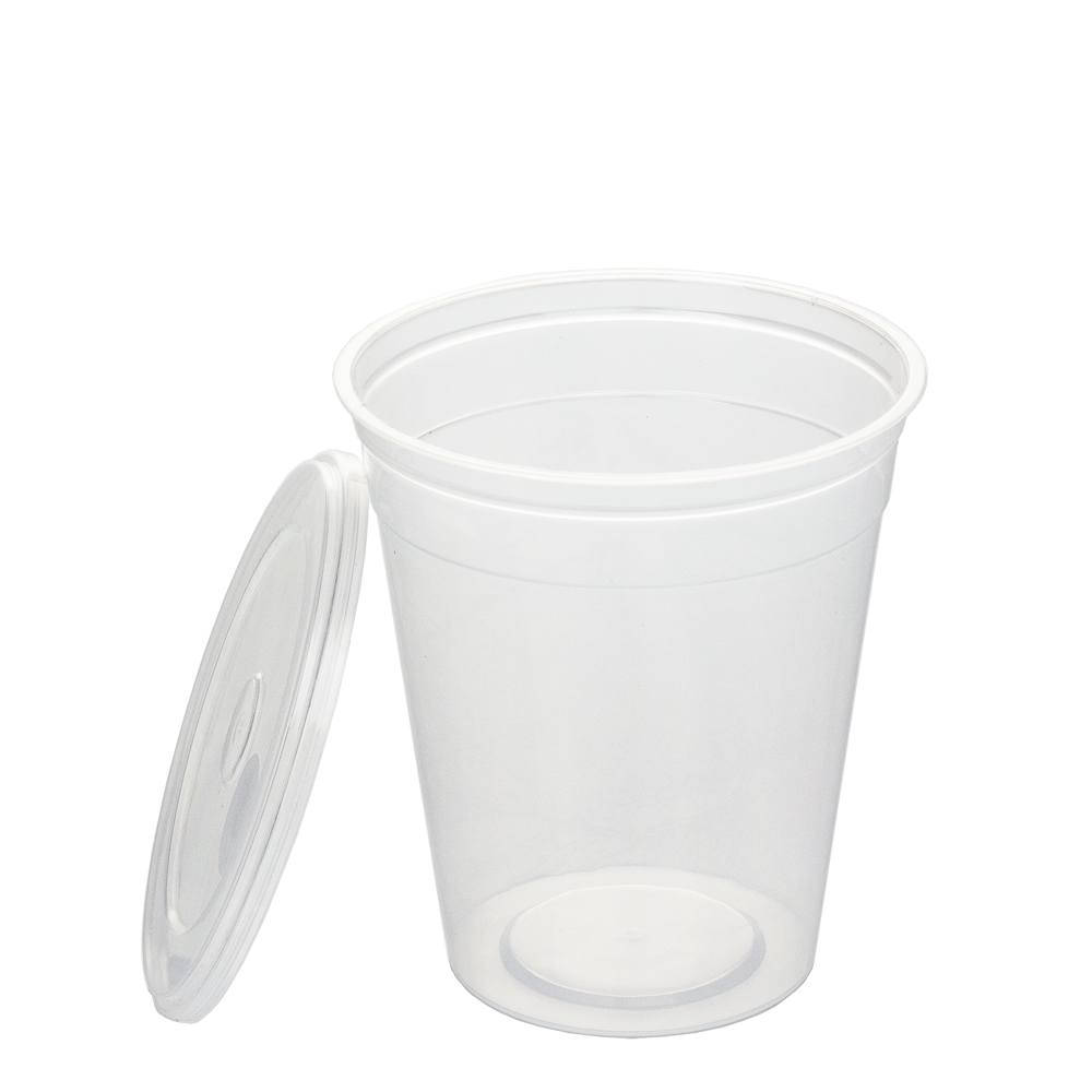 COPO EM PLÁSTICO RÍGIDO PP COM TAMPA E OPÇÃO DE FURO 33CL (330ML)