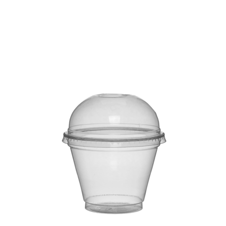 TAÇA (COPO) EM rPET COM TAMPA OVAL COM FURO 28CL (280ML)