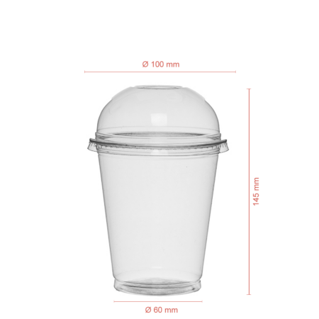 TAÇA (COPO) EM rPET COM TAMPA OVAL COM FURO 42,5CL (AFERIDO A 30CL)