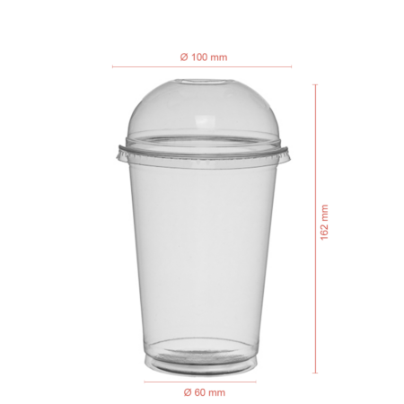 TAÇA (COPO) EM rPET COM TAMPA OVAL COM FURO 55CL (AFERIDO A 40CL)