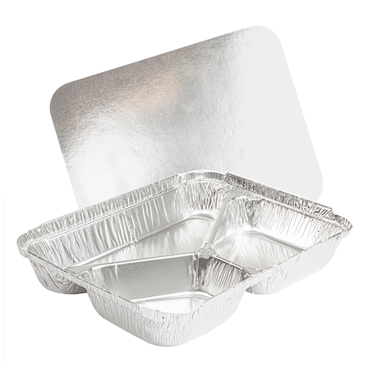 FORMA DE ALUMÍNIO COM TAMPA 38, 22 E 16,6CL COM 3 COMPARTIMENTOS