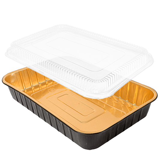 FORMA DE ALUMÍNIO LACADA PRETO E DOURADO COM TAMPA PET 2L