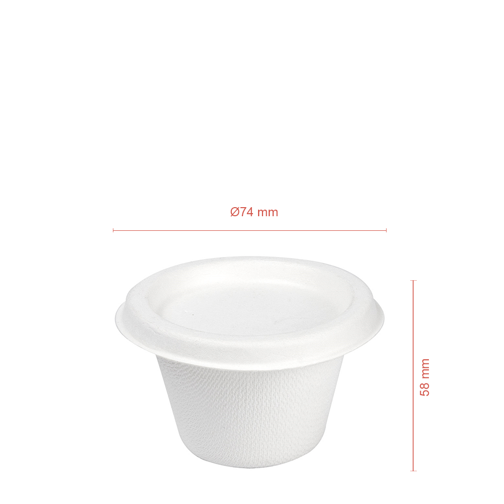 MINI POTE BAGAÇO BRANCO 12CL (120ML) COM TAMPA – BIODEGRADÁVEL
