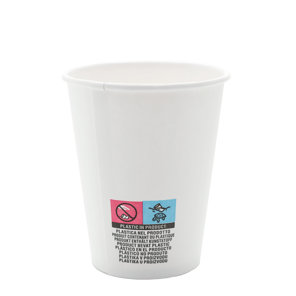 Vaso de cartón blanco con tapa y orificio negros, 24 cl (240 ml/8 oz)