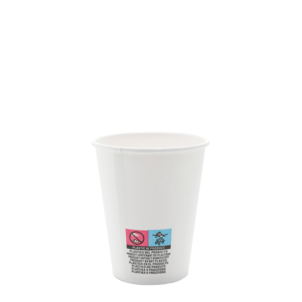 Vaso de cartón blanco con tapa y orificio negros, 24 cl (240 ml/8 oz)