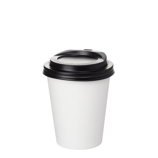 Vaso de cartón blanco con tapa y orificio negros, 24 cl (240 ml/8 oz)