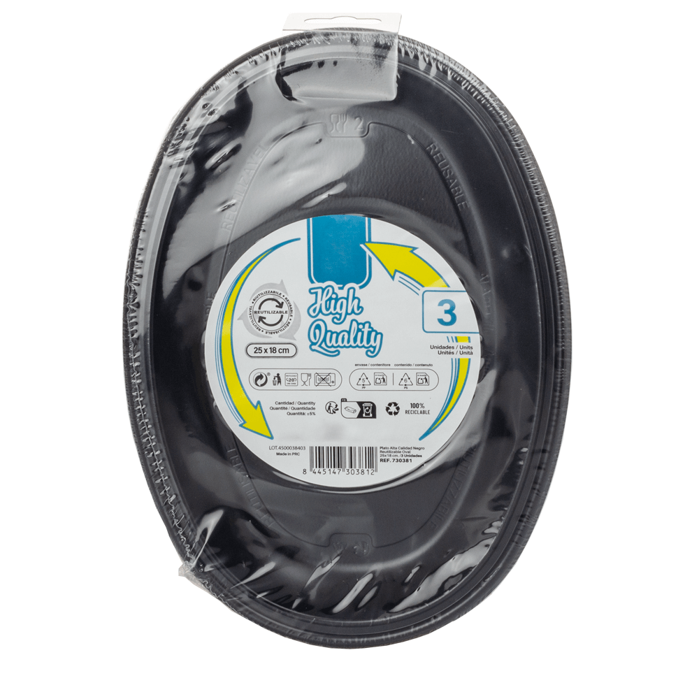 PRATO (TRAVESSA) OVAL REUTILIZÁVEL EM PS PRETO 25x18CM