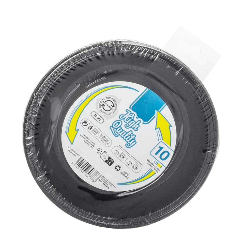 PRATO RASO REUTILIZÁVEL EM PS PRETO 17CM