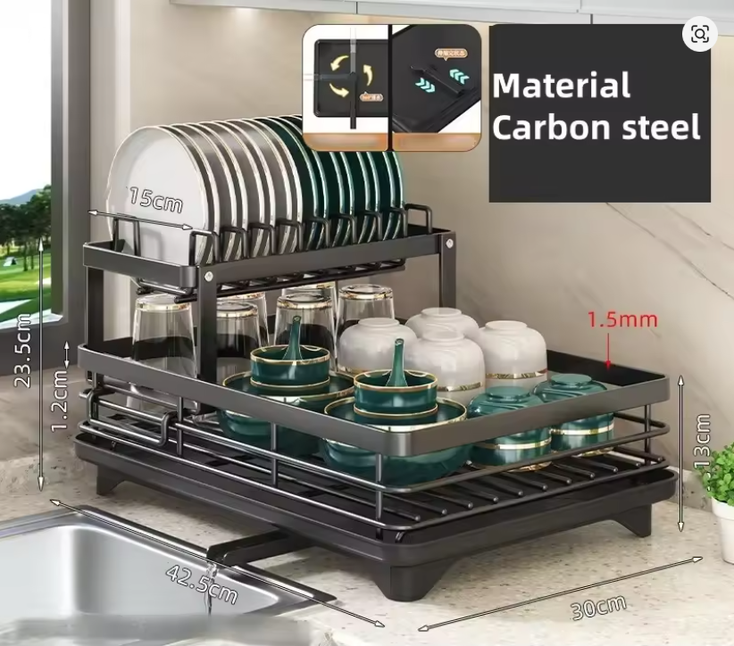 Escorredor de Loiça em Carbono com Drenagem – Premium