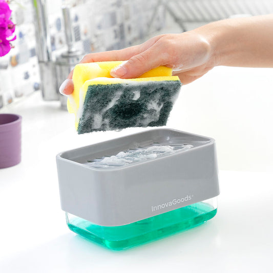 Dispensador de Detergente 2 em 1 com Suporte para Esponja Pushoap