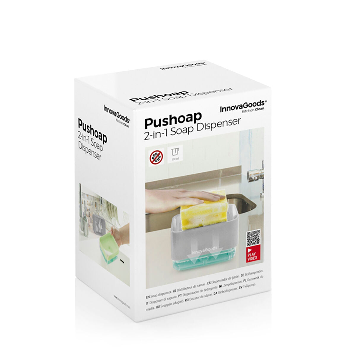 Dispensador de Detergente 2 em 1 com Suporte para Esponja Pushoap
