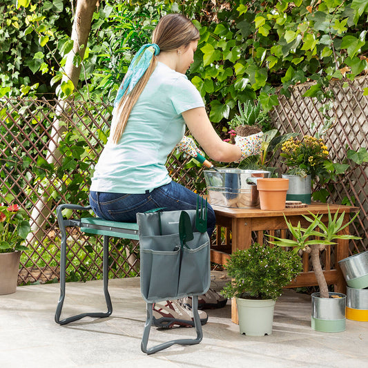 Banco de Jardinagem Dobrável 3 em 1 com Apoio para Joelhos e Bolsa Situl