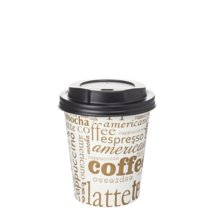 COPO DE PAPEL (CARTÃO) CAPPUCCINO TAMPA PRETA COM DIRETIVA UE 24 CL (240ML/8OZ)