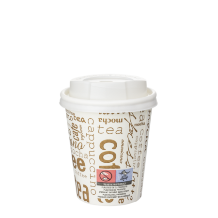 COPO DE PAPEL (CARTÃO) CAPPUCCINO TAMPA BRANCA COM DIRETIVA UE 24 CL (240ML/8OZ)