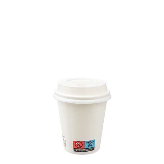 Vaso de cartón blanco con tapa y orificio blancos, 20 cl (200 ml/7 oz)