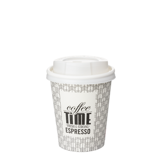 Vaso de Papel COFFEE TIME (CARTÓN) Con Tapa Blanca - DIR. UE 24CL (240ML/8OZ)