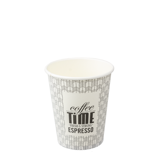 Vaso de Papel COFFEE TIME (CARTÓN) Con Tapa Blanca - DIR. UE 24CL (240ML/8OZ)