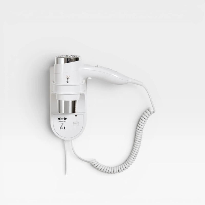SECADOR DE PELO CON SOPORTE Y TOMA DE CORRIENTE - 1.600 W Blanco - Serie Basic