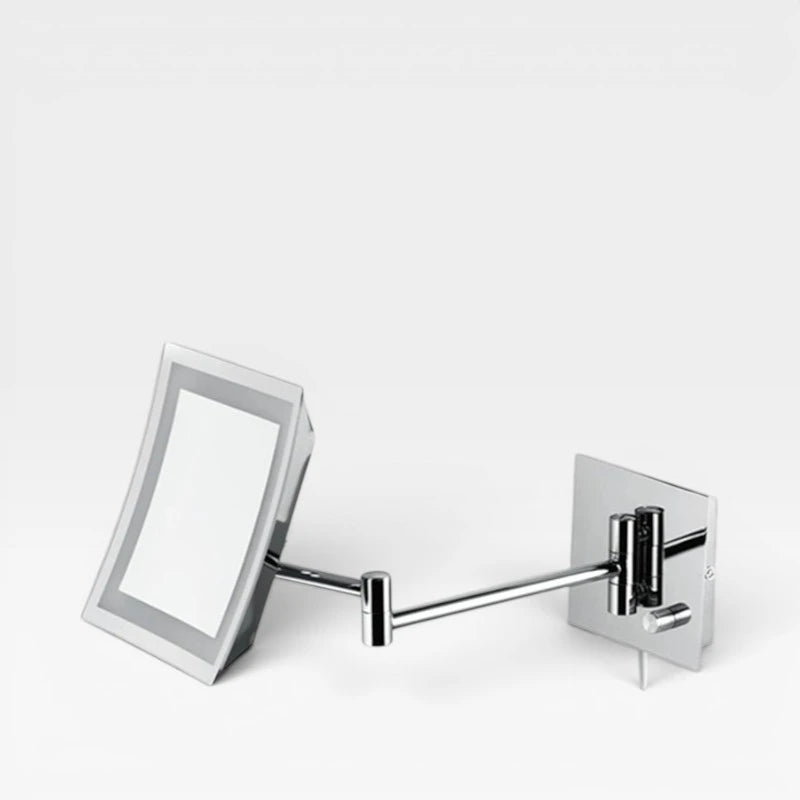 Espelho de maquilhagem quadrado com luz LED e aumento 3x cromado