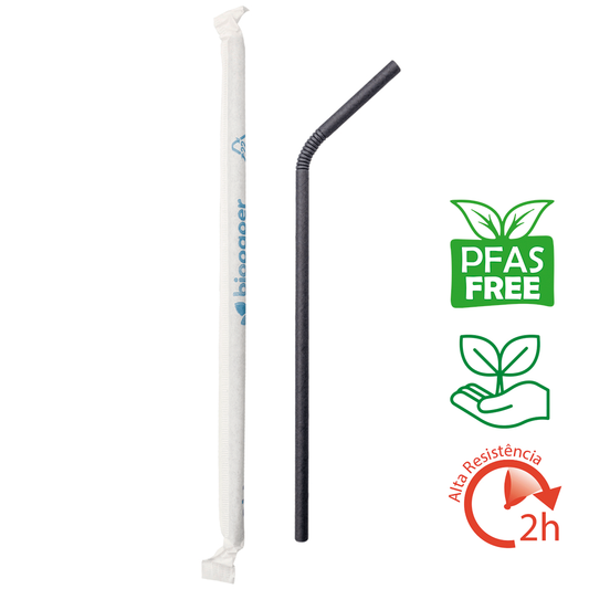 Pajita de papel flexible negra de 0,58 x 22 cm (embalaje individual) 