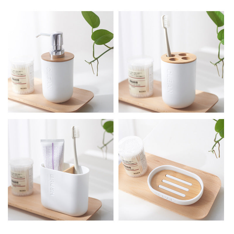 Conjunto de Acessórios para Banheiro e Porta-Escova de Dente de Bambu