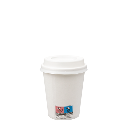 Vaso de cartón blanco con tapa blanca y directiva de la UE, 20 cl (200 ml/7 oz)