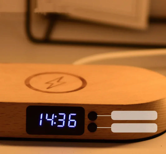 Candeeiro de Mesa com Relógio LED em Madeira