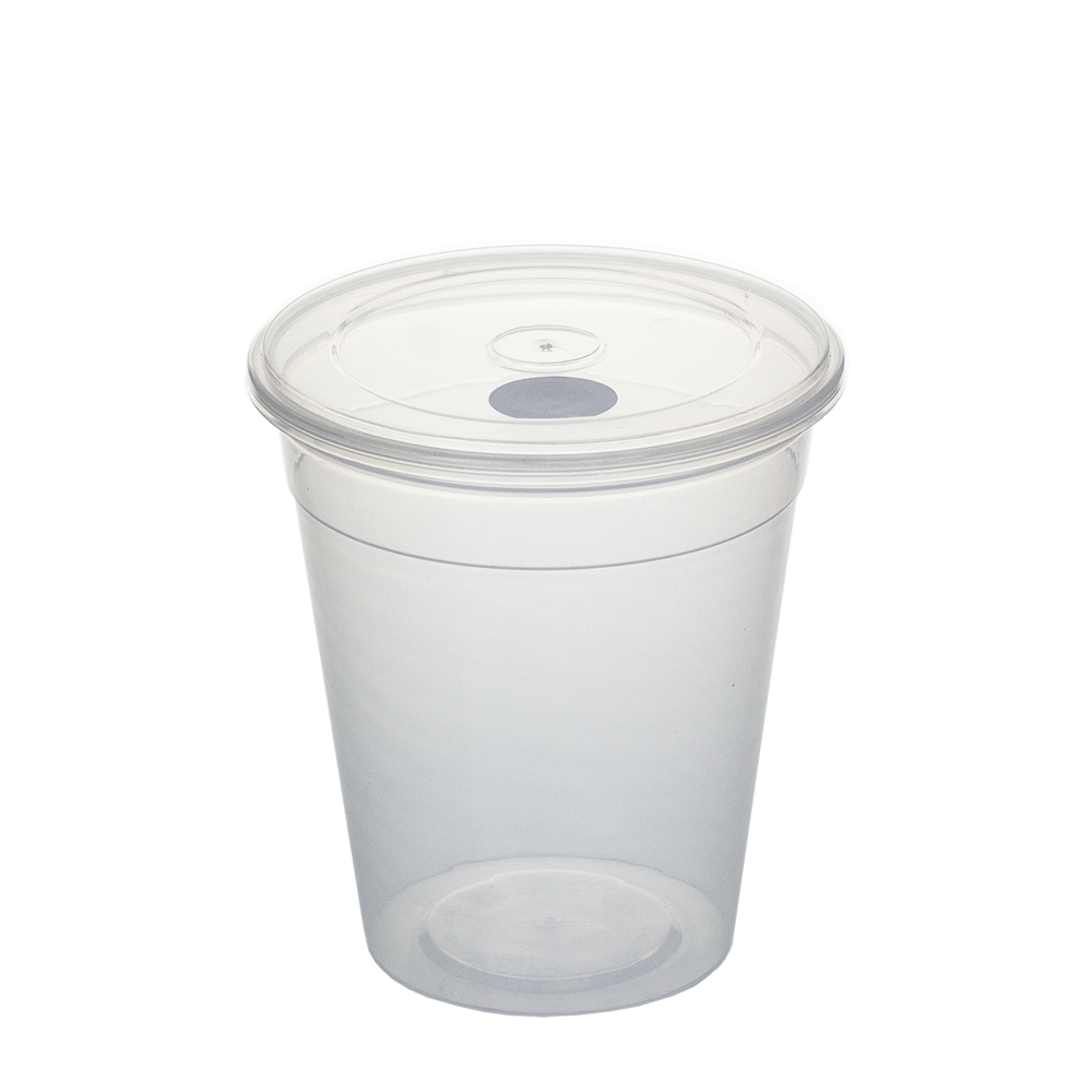 COPO EM PLÁSTICO RÍGIDO PP COM TAMPA E OPÇÃO DE FURO 33CL (330ML)