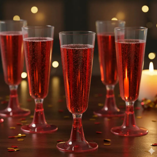 FLUTE Glass In Transparent PS With Red Stem 15CL (150ML)