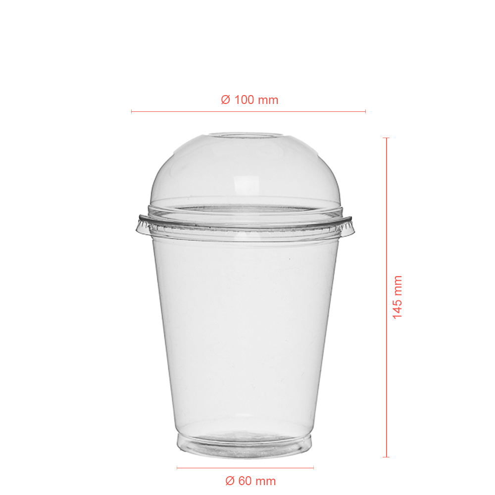 TAÇA (COPO) EM rPET COM TAMPA OVAL COM FURO 42,5CL (AFERIDO A 30CL)