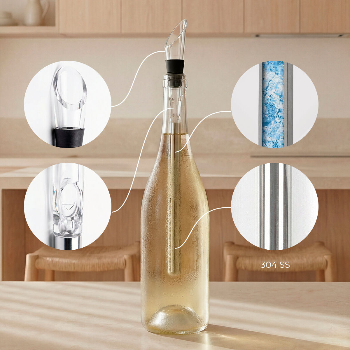 Conjunto de Acessórios para Vinho Chillour - 7 Peças
