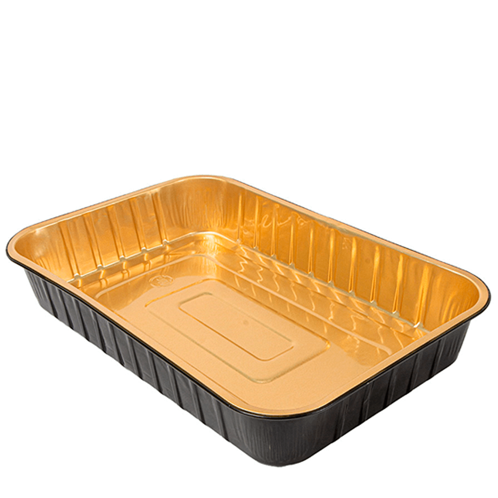 FORMA DE ALUMÍNIO LACADA PRETO E DOURADO COM TAMPA PET 2L