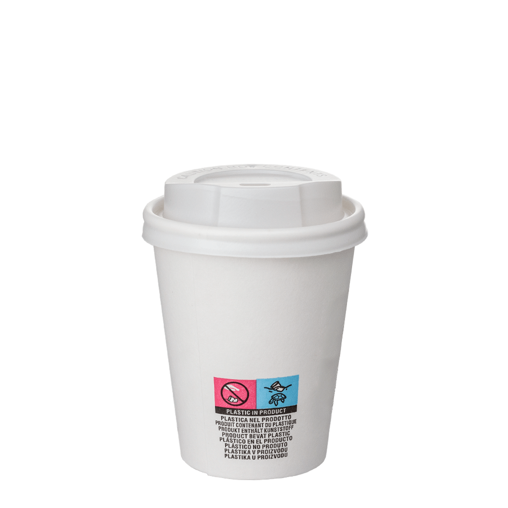 Vaso de cartón blanco con tapa y orificio, 24 cl (240 ml/8 oz)