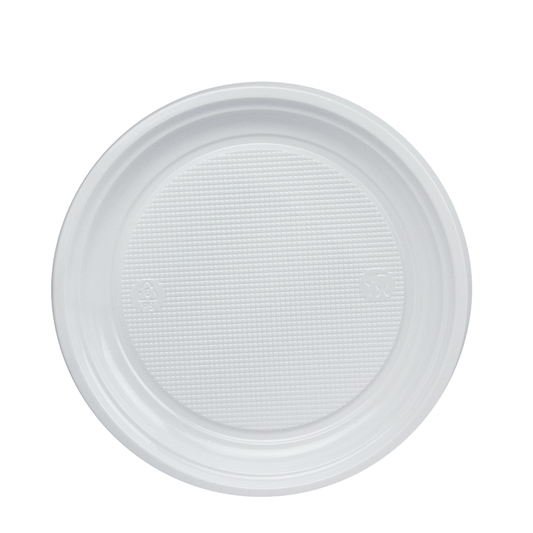 PRATO RASO REUTILIZÁVEL EM PS BRANCO 17CM