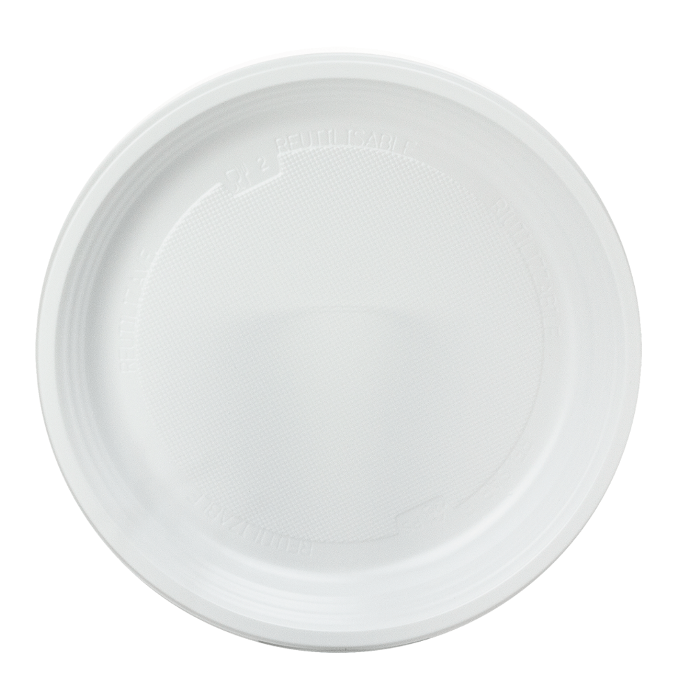 PRATO RASO REUTILIZÁVEL EM PS BRANCO 20,5CM
