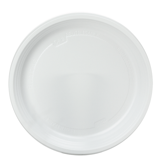 PRATO RASO REUTILIZÁVEL EM PS BRANCO 20,5CM