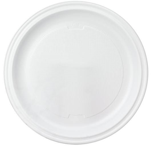 PRATO RASO REUTILIZÁVEL EM PS BRANCO 25CM