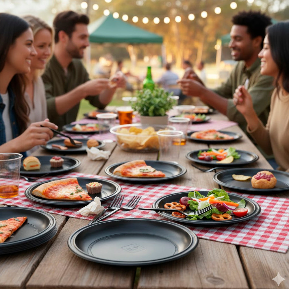 PRATO RASO REUTILIZÁVEL EM PS PRETO 22CM