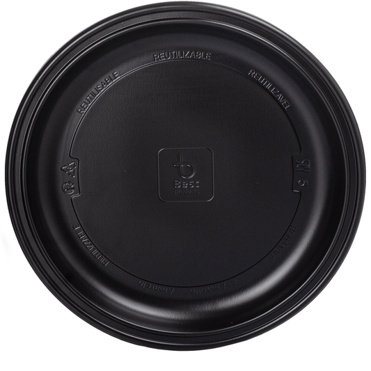 PRATO RASO REUTILIZÁVEL EM PS PRETO 25CM