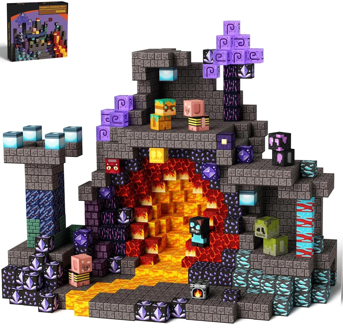 Conjunto de 100 Peças de Blocos de Construção Magnéticos - Cubos Magnéticos Empilháveis, Estradas com Carros, STEM Montessori