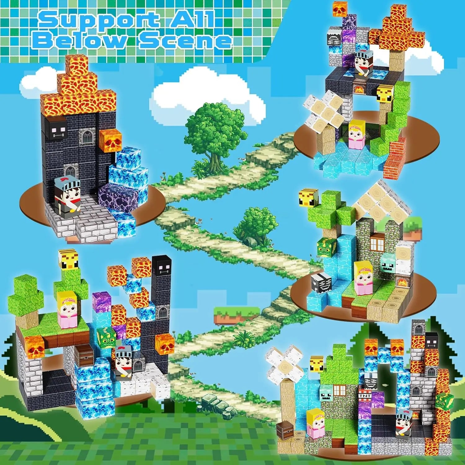 Conjunto de 100 Peças de Blocos de Construção Magnéticos - Cubos Magnéticos Empilháveis, Estradas com Carros, STEM Montessori