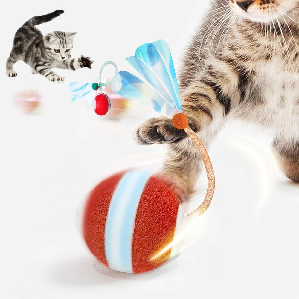 Cat Interactive Ball Automatic Rolling Ball Fake Tail Rechargeable Electric Pet Dog Cat Toy Fake Tail Training Imitate Mouse Toy
