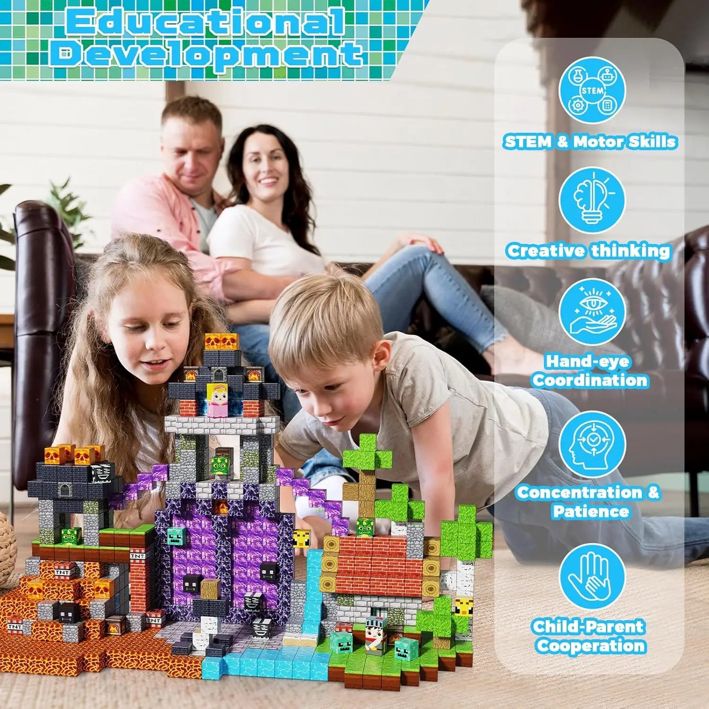 Conjunto de 100 Peças de Blocos de Construção Magnéticos - Cubos Magnéticos Empilháveis, Estradas com Carros, STEM Montessori