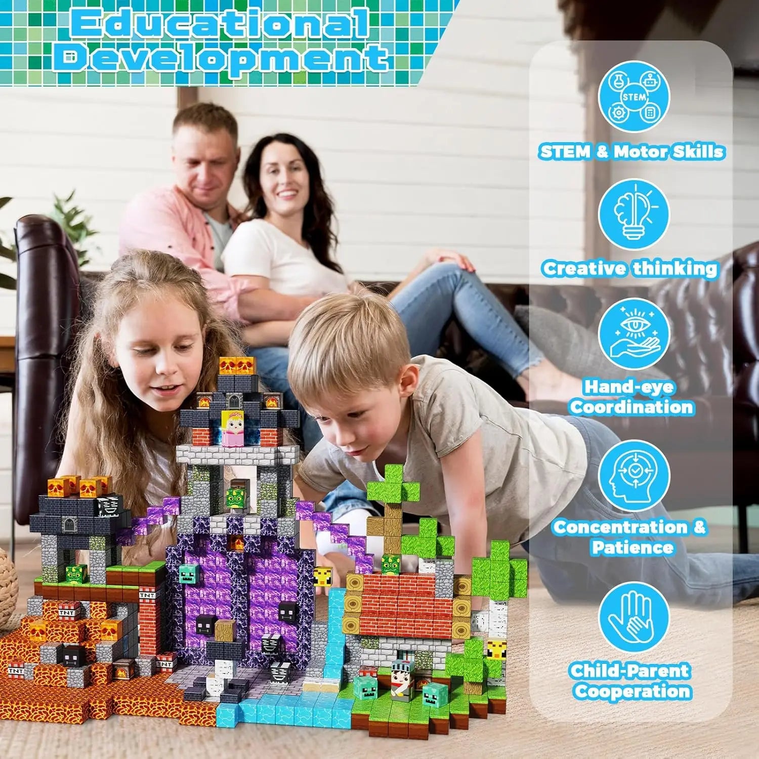 Conjunto de 100 Peças de Blocos de Construção Magnéticos - Cubos Magnéticos Empilháveis, Estradas com Carros, STEM Montessori