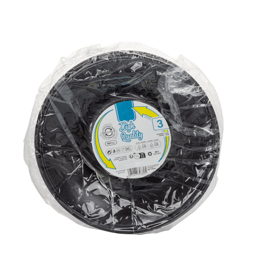 TIGELA DE SOPA REUTILIZÁVEL EM PS PRETO 50CL (500ML)
