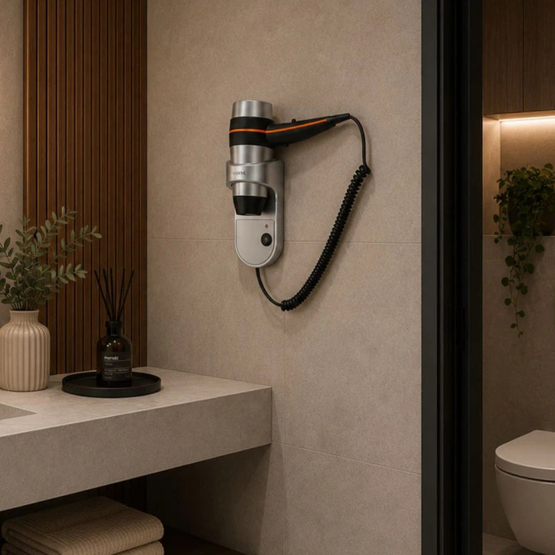 SECADOR DE CABELO COM SUPORTE - 1.600 W Prateado - PAREDE