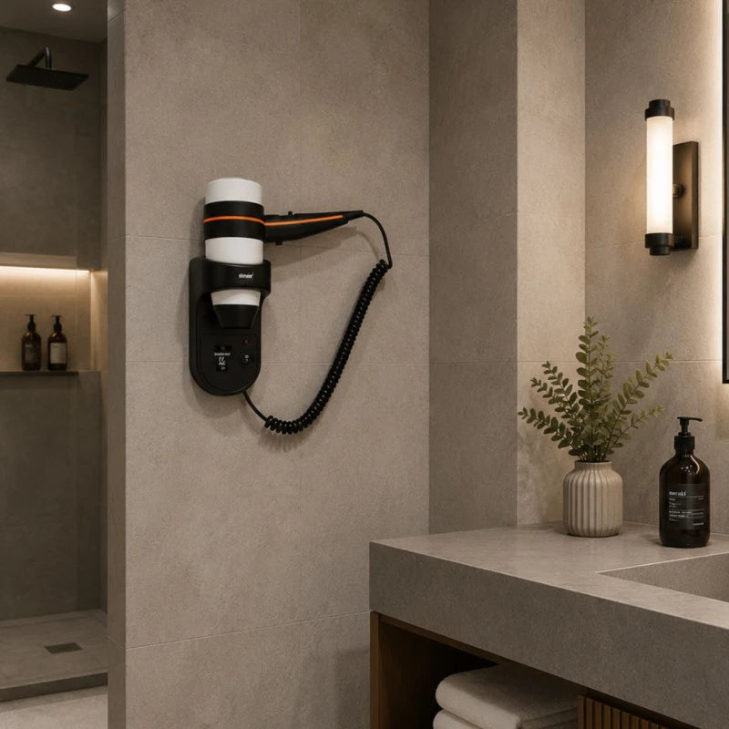 SECADOR DE PELO CON SOPORTE Y ENCHUFE - 1.800 W Plateado - PARED